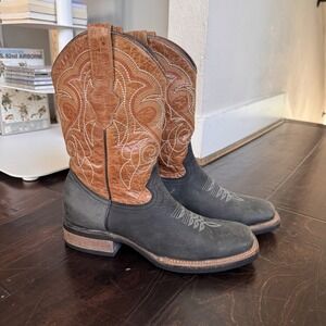 El Pajal Men's Cowboy Boots US 9.5 Mex 27.5 Black Brown Leather‎ Square Toe